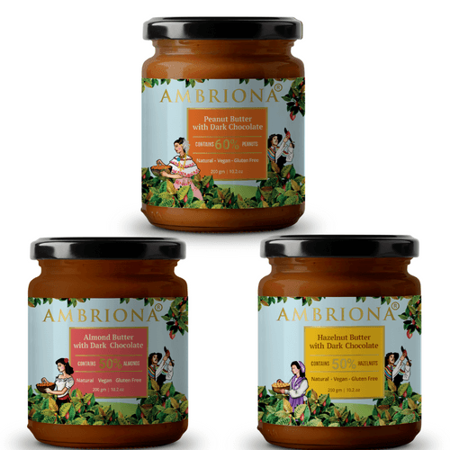 Pack of 3 Nut Butters with Dark Chocolate | Hazelnut , Peanut & Almond Butter