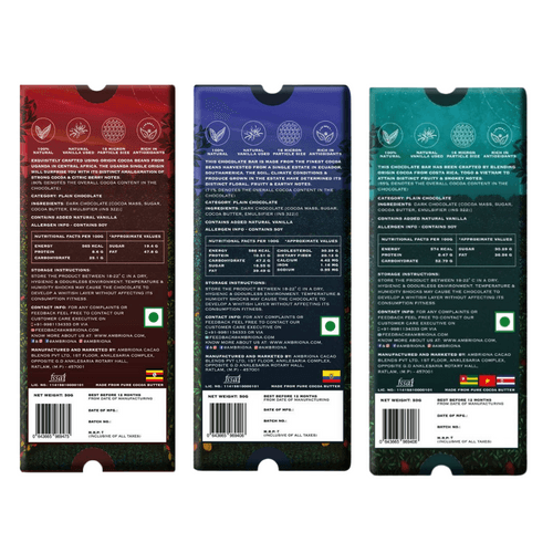 Pack of 3 Single Origin 55- 80% Dark Chocolates | Vegan | Gluten Free