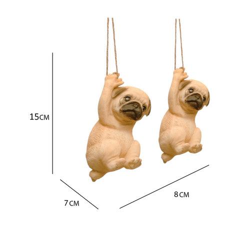 Rope Hanging Cute Pug Figurine (Set of 2)