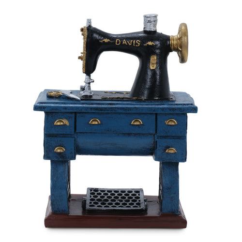 Rustic Blue Sewing Machine Decorative Showpiece