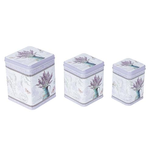 Square Light Lavender Storage Tins ( Set Of 3)