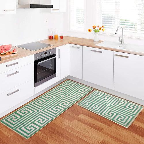 Greek Symmetric Key Floor Mats - Green and Beige