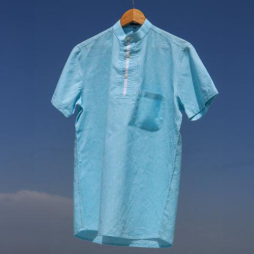 Aqua Linen Half Sleeves Shirts