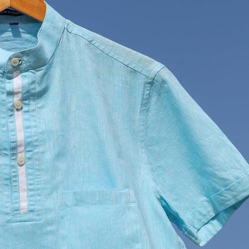 Aqua Linen Half Sleeves Shirts