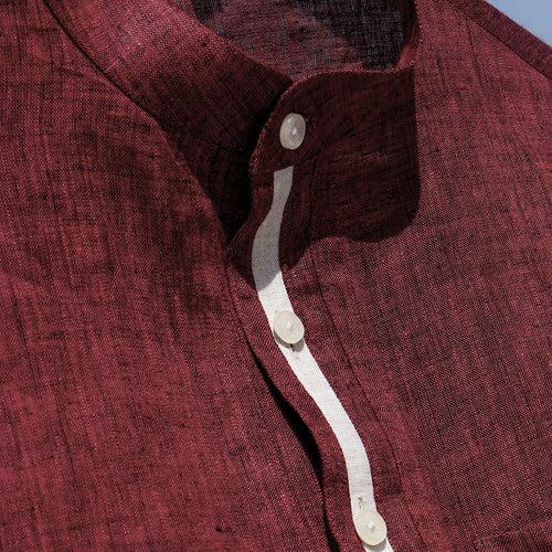 Wine Linen Half Sleeves Shirts