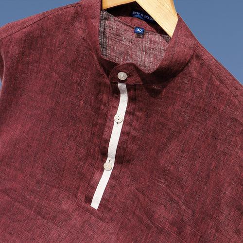 Wine Linen Half Sleeves Shirts