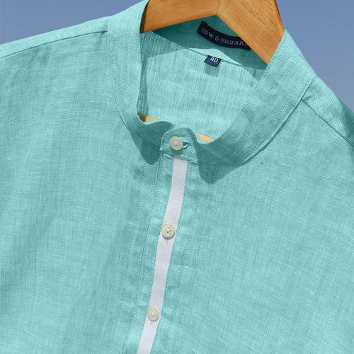 Turquoise Linen Half Sleeves Shirts