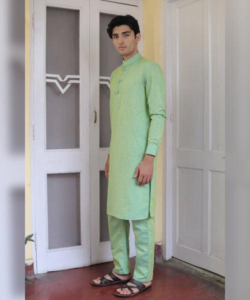 Emerald Elegance Linen Kurta Pyjama Set