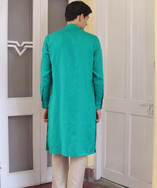 Emerald Hue Linen Kurta Pyjama Set