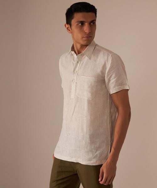 Ecru Striped Popover Shirt