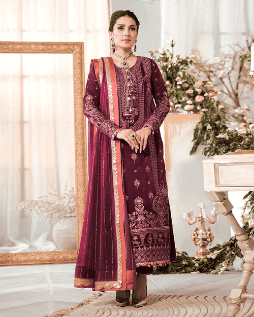 Wine Color Georgette Unstitched Pakistani Salwar Suits