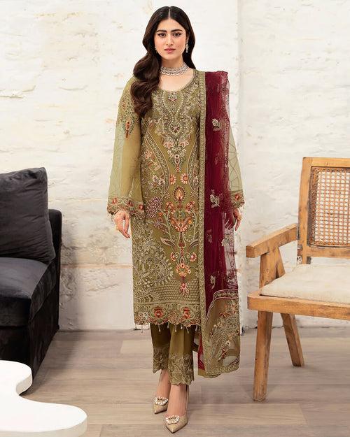 Mustard Yellow Color Georgette Unstitched Pakistani Suits