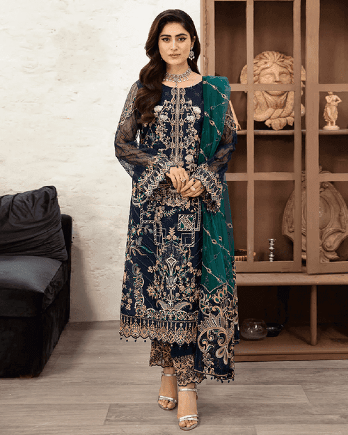 EID COLLECTION Navy Blue Color Georgette Unstitched Pakistani Suits