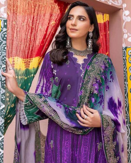 Purple Color Winter Wear Unstitched Pashmina Printed Pakistani Suits