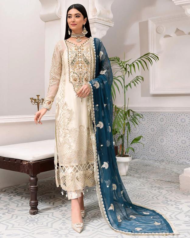 EID COLLECTION Off White Color Georgette Unstitched Pakistani Salwar Kameez Suits