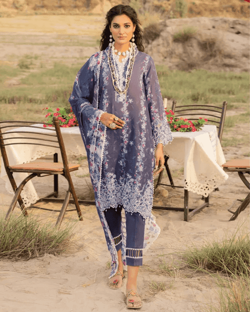 Sana Safinaz Dark Gray Color Unstitched Cotton Self Embroidery Work Printed Lawn Pakistani Suits