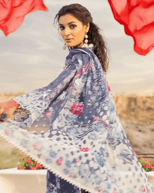 Sana Safinaz Dark Gray Color Unstitched Cotton Self Embroidery Work Printed Lawn Pakistani Suits