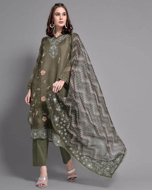 Green Color Party Wear Readymade Pakistani Salwar Suits with Pant & Dupatta