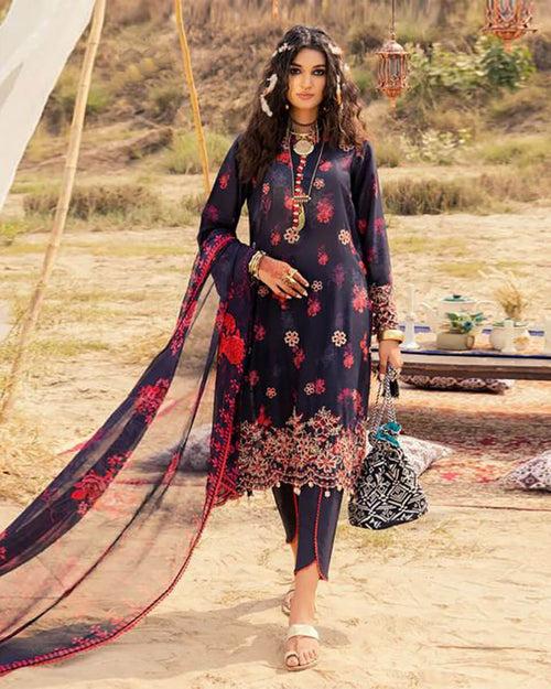 Sana Safinaz Black Color Unstitched Cotton Self Embroidery Work Printed Lawn Pakistani Suits