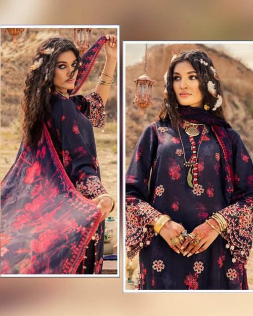 Sana Safinaz Black Color Unstitched Cotton Self Embroidery Work Printed Lawn Pakistani Suits