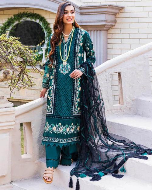 Summer Collection ADAN LIBAS Green Color Party Wear Unstitched Cotton Lawn Pakistani Salwar Suits