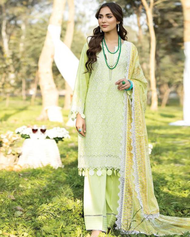 ADAN LIBAS Lime Yellow Color Unstitched Cotton Self Embroidery Work Lawn Pakistani Salwar Suits