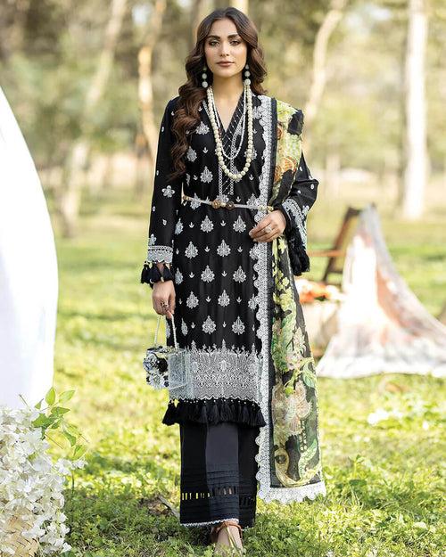 ADAN LIBAS Black Color Unstitched Cotton Self Embroidery Work Lawn Pakistani Salwar Suits