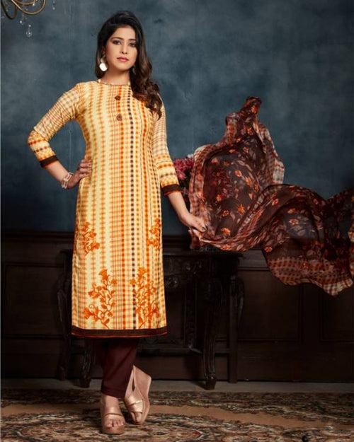 Brown Color Winter Wear Printed Pashmina Unstitched Pakistani Salwar Kameez Suit