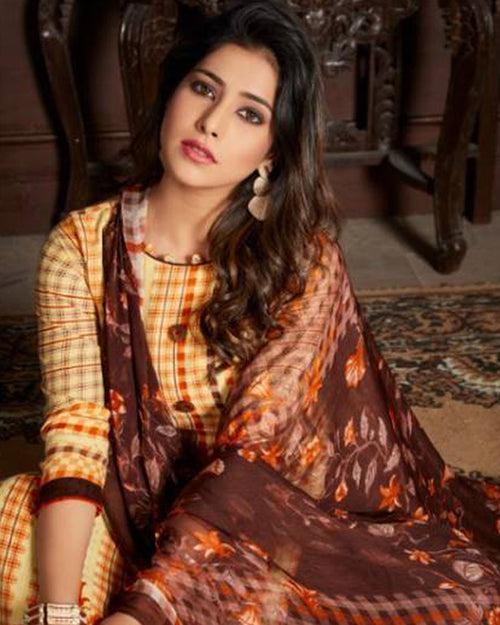 Brown Color Winter Wear Printed Pashmina Unstitched Pakistani Salwar Kameez Suit