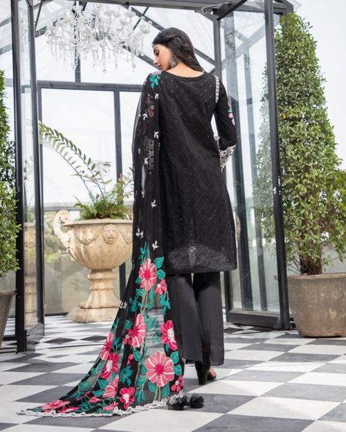 Black Color Unstitched Cotton Lawn Pakistani Salwar Kameez Suit