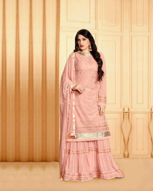 Peach Color Party Wear Fancy Unstitched Pakistani Sharara Suit