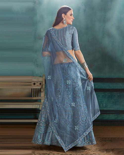 Blue Color Party Wear NET Lehenga & Blouse with Dupatta