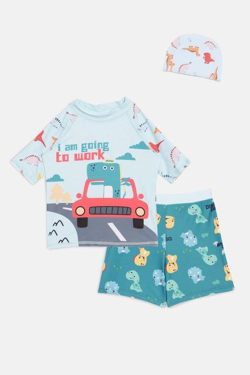 Dino Drive-by Boys T-shirt And Short Swim Set