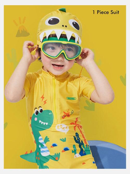 Little Surprise Box 3d Tail Yellow Volcano Dino Print Swimwear for Kids & Toddlers with UPF 50+