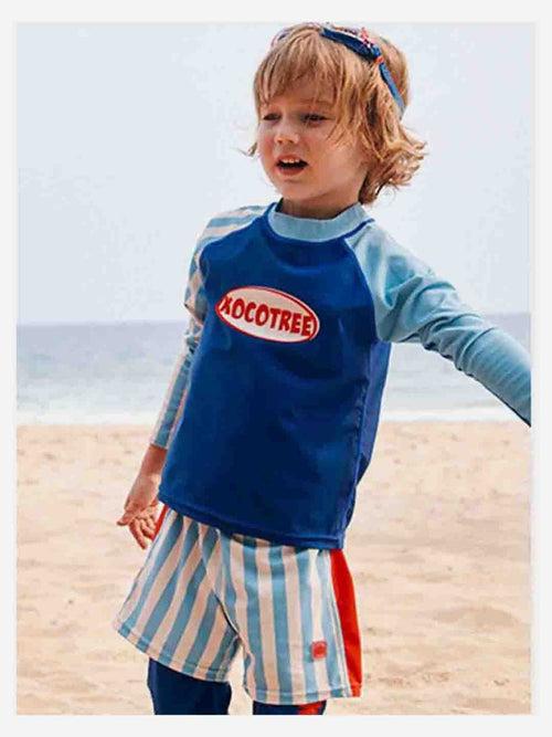 Little Surprise Box 3pcs Light Blue Stripes Swimsuit for Boys with UPF 50+