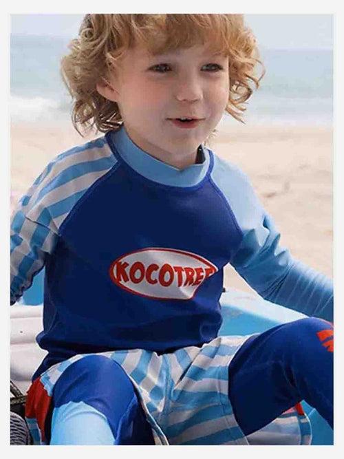 Little Surprise Box 3pcs Light Blue Stripes Swimsuit for Boys with UPF 50+