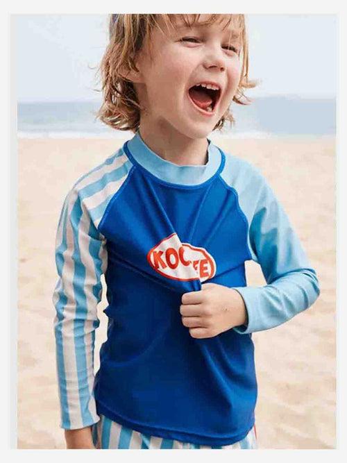 Little Surprise Box 3pcs Light Blue Stripes Swimsuit for Boys with UPF 50+