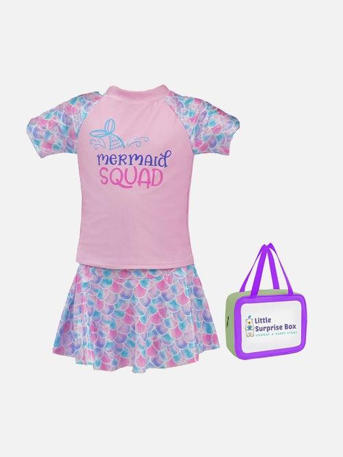 Little Surprise Box, Glitter Mermaid t-shirt & skirt set Swimwear with Shorts for Kids & Toddlers