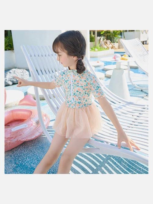 Little Surprise Box Peach & Green Small Floral Tutu Style Swimwear for Toddlers & Kids