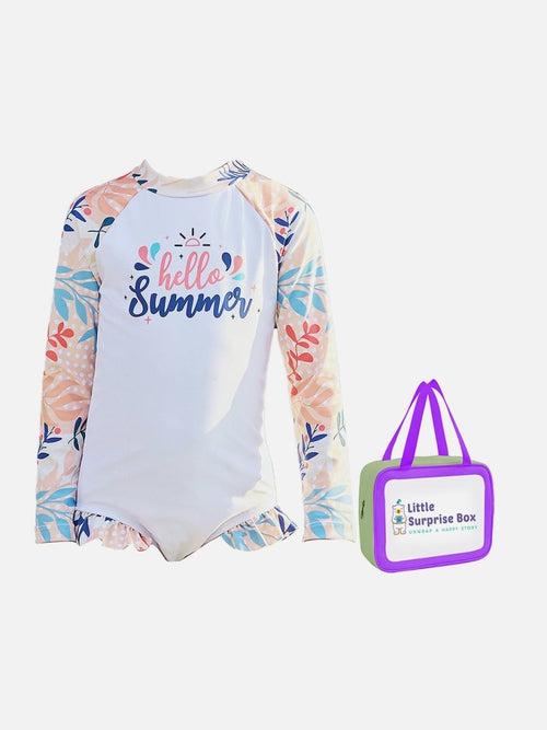 Little Surprise Box,One Piece Hello Summer Floral print Swimwear +Swim Cap for Kids & Toddlers