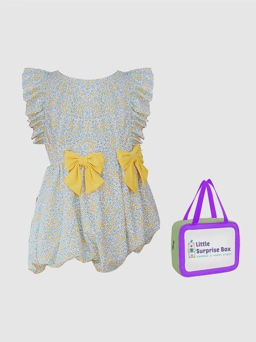 Little Surprise Box,One Piece Little Miss Yellow Bow print Swimwear +Swim Cap for Kids & Toddlers