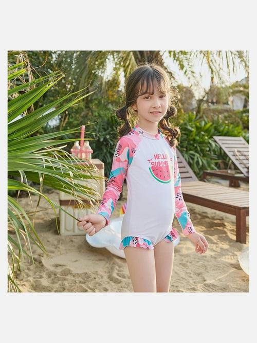 Little Surprise Box,One Piece Summer Watermelon print Swimwear +Swim Cap for Kids & Toddlers