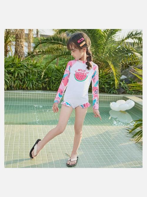 Little Surprise Box,One Piece Summer Watermelon print Swimwear +Swim Cap for Kids & Toddlers