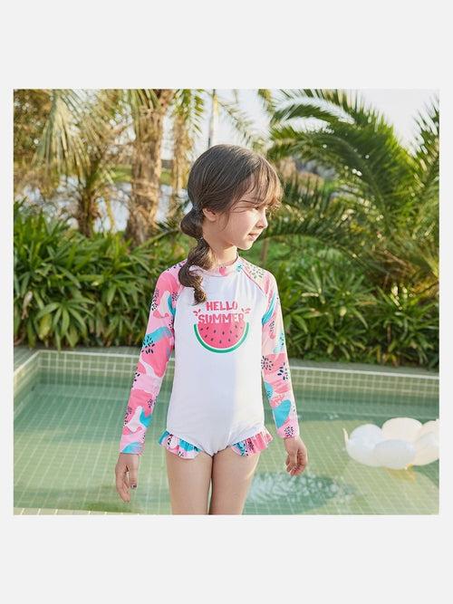 Little Surprise Box,One Piece Summer Watermelon print Swimwear +Swim Cap for Kids & Toddlers