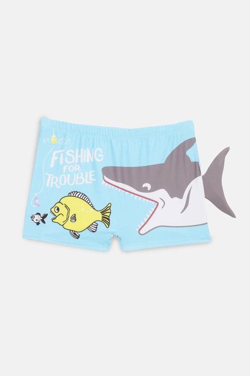 Shark Snap Boys Swim Shorts With Cap Set