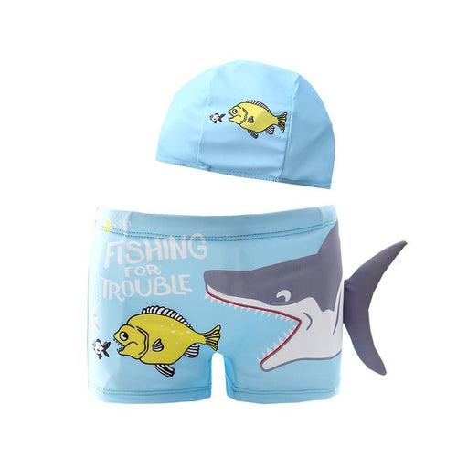 Shark Snap Boys Swim Shorts With Cap Set