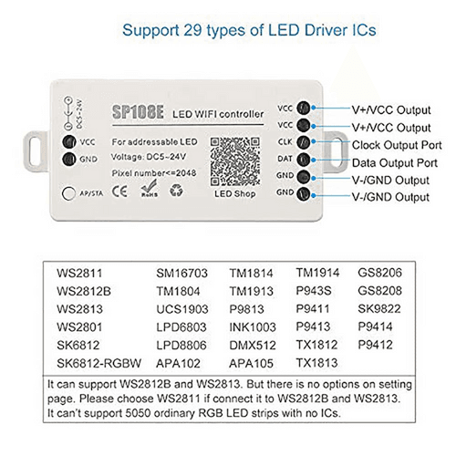 SP108E LED WiFi Pixel Controller For Strip Light, iOS/Android App Group Control