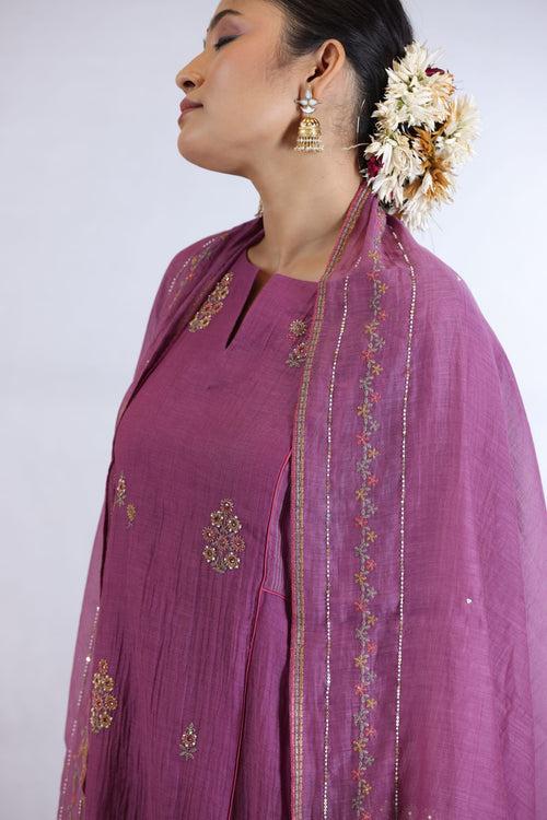 FALAK PANELLED KURTA SET - PURPLE