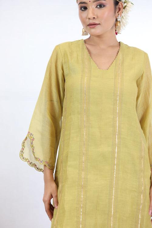 SHASHI PINTUCK KURTA SET - LIME YELLOW