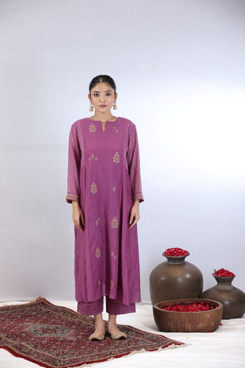 FALAK PANELLED KURTA SET - PURPLE